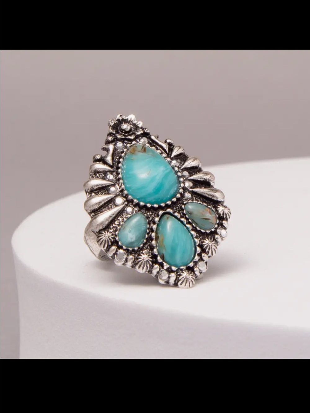 Turquoise Teardrop Statement Ring - Silver-Tone Women’s Jewelry